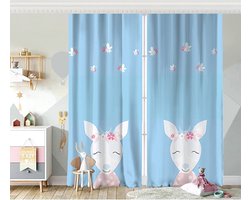 Zethome - Gordijn voor Kinderen- 140x260 cm - Kant en Klaar - Geschikt voor een rail of Roede - Digitaal Printen - Washbar - Rabbit - 2 Stuks - Totale Breedte 280cm