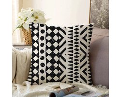 Zethome - Kussenhoes Aztec Vierkantje - Soft Touch – 45 x 45 cm - Kussensloop - Pillow Cover - Aan Beide Zijdig Bedrukt - Vierkant - Rits - Zwart Wit