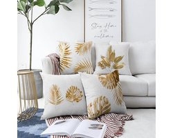 Zethome Kussenhoes Vierkantjes - Dubbelzijdig Bedrukt – Soft Touch – 43 x 43 Gold Leaf Pattern - 4 stuk