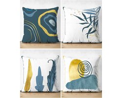 Zethome Kussenhoes Vierkantjes - Dubbelzijdig Bedrukt – Soft Touch – 43 x 43 Modern bladpatroon - 4 stuk