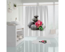 Zethome Spa - Douchegordijn Spa Stenen - 180x200 cm - Digitale Print - Polyester - Waterdicht - Anti Schimmel - Wasbaar
