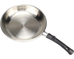 Zeynomax - 22 cm Keuken koekenpan roestvrij staal antiaanbakpan wok - Kookgerei voor inductie - Duurzame pan met hittebestendige handvat (zilver)