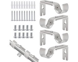 Zeynomax - 4 Stuks Universele Gordijnroede Houders | Waterdicht en Roestbestendig | Voor Deur- en Douche Gordijnen | Jaloezieën en Kledingkast | Diameter 20-26mm | Inclusief Schroeven | Zilverkleurig
