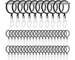 Zeynomax - 50 stuks metaal gordijnringen met haken en geruisloze ring - zwart - binnendiameter 27 mm - voor gordijnroedes - gemakkelijke gordijnbevestiging.
