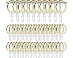 Zeynomax - 50 stuks metalen gordijnringen met haken - Geruisloze ringen - Binnendiameter 30 mm - Goud - Voor gordijnroedes