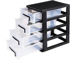 Zeynomax - Bureaukast met 4 lagen, plastic ladekast voor kantoor en slaapkamer, thuisorganisatie (zwart en transparant)