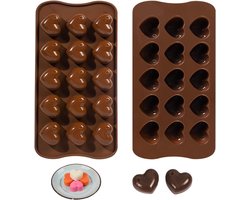 Zeynomax - Chocoladevorm Siliconen 15 Putten Hartvorm - Bonbonvorm Anti-aanbaklaag - Chocoladebonbons Snoep IJsblokjes - Rubber Bakvorm Set van 2 stuks