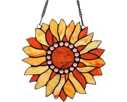 Zeynomax - Gebrandschilderde Zonnebloem Suncatcher voor aan het Raam - Bloemvormig Glas Ornament - Decoratieve Glas-in-lood Panelen - Muurhanger voor Venster - Sfeervol Cadeau voor Verjaardagen