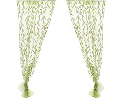 Zeynomax - Groene transparante voile gordijnen met bloemenprint 100x270cm voor woon- en slaapkamer decoratie