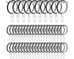 Zeynomax - Metaal 50 stuks gordijnringen met haken en geruisloze ringen voor gordijnroedes - zwart - Binnendiameter 30 mm - Complete set voor hangende gordijnen