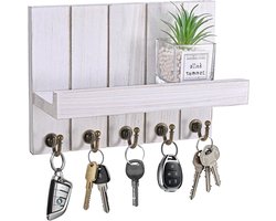 Zeynomax Muur Sleutelhanger Muurdecoratie Kapstok met Plank en 5 Haakjes voor Woonkamer Badkamer Keuken Hal - Opbergplek voor Sleutels