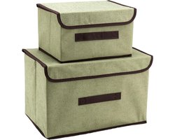 Zeynomax - Opvouwbare Stoffen Opbergdozen met Deksel en Handvat - Set van 2 - Groen - Voor Georganiseerde Kledingkast - Ruime Opbergmanden