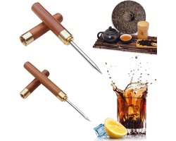 Zeynomax Roestvrij Stalen Ijspriem Set - 2 Stuks Met Houten Handvat | Thee Accessoires voor Keuken en Bar | Roestvrij Staal | Ijspriem voor Barkeeper en Picknicks