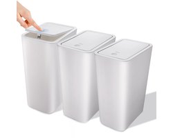 Zeynomax - Set van 3 Badkamer Prullenbakken met Deksel 10L Moderne Vuilnisbak voor Slaapkamer Keuken Kantoor Toilet (Wit)