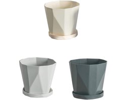 Zeynomax - Set van 3 Bloempotten 13 cm Diameter met Kunststof Onderzetter Ronde Plantenbak Weerbestendige Bloempot Grote Bloempotten