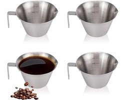 Zeynomax - Set van 4 espresso-maatbekers 100 ml - Roestvrijstalen espressobekers - Metalen espressoglazen - Mini-melkbeker - Barista-koffie - Koffiemeting