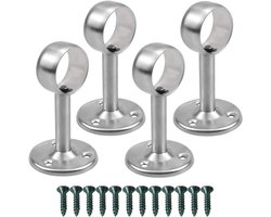 Zeynomax - Set van 4 verstelbare gordijnroede plafondhouders voor plafonds en muren - Houders voor bevestiging van gordijnroedes - Kasthefboomsteun met schroeven - Zilverkleurig