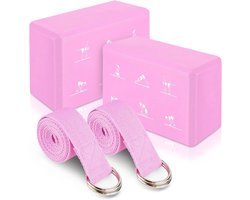Zeynomax - Yogablokken Set van 2 Stuks met Riem - Lichtgewicht EVA-schuim voor Yoga en Pilates - Hoge Dichtheid - Antislip - Rekken - Flexibiliteit en Kracht - Inclusief Yoga Blok - Roze