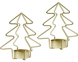 ZEZ Waxinekaarshouder - Kaarsenhouder - Kerstboom - Set van 2 - Goud - Kerstmis - Kerstversiering - Sfeerverlichting - Luxe Geschenk - Woonaccessoires