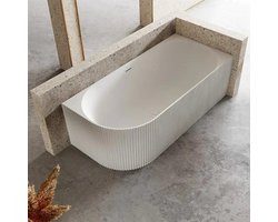 ZEZA Blend half vrijstaand hoekbad - ribbel - rechts - 170x80x58cm - met afvoer - acryl - mat wit