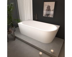 ZEZA Grand half vrijstaand hoekbad - links - 180x80x58cm - met afvoer - acryl - glans wit