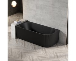 Zeza Nuo Half Vrijstaand Bad - 170x80x58cm - links - ribbel - met afvoer - mat zwart