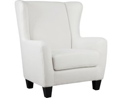 Zhili - Gestoffeerde accentstoel met kruk in teddystof gebroken wit (101 x 84 x 84 cm)