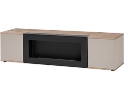 ZHPK TV-meubel met bio-ethanol haard 160 cm – echte vlam – modern design – houtlook & beige – 2 opbergkasten