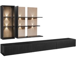 ZHPK Wandmeubel TV-meubelset 300x160x45 cm – Zwart Eiken Design met LED-verlichting – Moderne Wandkast met Opbergruimte