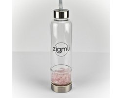 Ziamli Waterfles - Rozenkwarts  - Waterfles met kristal - Crystal water bottle Rose Quartz - Waterfles kristal glas