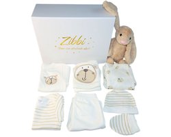 Zibbi Originals Babybox Ollie – 9-delig Kraamcadeau & Babyshower Geschenk – Unisex – 0-3 Maanden - Wit – Magneet Geschenkdoos