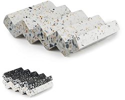 Zig Zag Terrazzo Stone Zeepbakje voor Badkamer - Beton Zeep Saver voor Douche - Zelfdrainerende Sponshouder - Witte Keuken Zeepbak