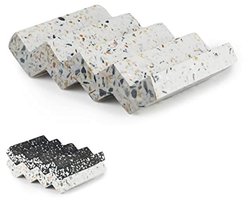 Zig Zag Terrazzo Stone Zeepbakje voor Badkamer - Beton Zeep Saver voor Douche - Zelfdrainerende Sponshouder - Witte Keuken Zeepbak