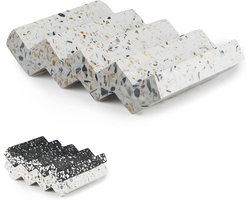 Zig Zag Terrazzo Stone Zeepbakje voor Badkamer - Beton Zeep Saver voor Douche - Zelfdrainerende Sponshouder - Witte Keuken Zeepbak