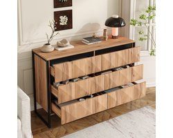 Zijkast 120x40x80cm - lage kast - ladekast - zwart en houtkleur - metalen poten en verhoogde deuren