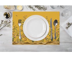 Zijou Placemats Geel Bloemen linnen set van 4 - 35x50 cm
