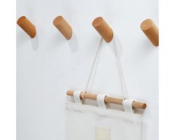 ZijTak - Kapstok Haken Hout -  Beuk - Set van 4 stuks - Ophanghaak - Zelfklevend of inboren - Medium