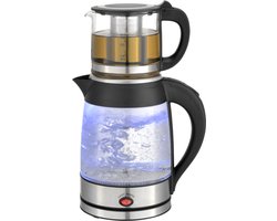 Zilan Elektrische Turkse Theepot 2-in-1 – Caydanlik & Waterkoker – Glazen Samovar 1,8L + Theepot 0,8L – 1850-2200W – Warmhoudfunctie – 360° Basis – RVS & Glas