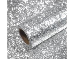 Zilver Chunky Glitter Behang - Zelfklevend Muurbekleding - 40 cm x 300 cm