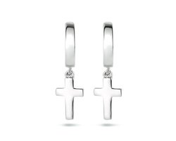 Zilver Gerhodineerd Klapoorringen Kruis 1334820