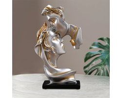 Zilver & Goud Scandinavisch Toegankelijke Luxe Kissing Ornamenten Creatieve Sculptuur- LOVE Beeld 13.5 cm Hoog- Gepersonaliseerde 2 Gezichten die Elkaar Kussen Gebaar Decoratie Standbeeld Moderne Kunst Home Decoraties - LIEF Geschenk - LIEFDE Cadeau