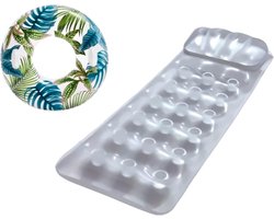 Zilver Luchtbed - 188 x 71 cm + Opblaasbare Zwemband Tropical 97 cm Luchtband Drijfstoel Drijvende WaterStoel LoungeStoel WaterHangmat Zwembad Ligbed Luchtbed - Floating Bed - Drijvende Water Ligstoel - Opblaasbaar