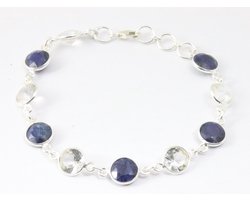 Zilveren armband met blauwe saffier en bergkristal