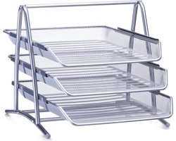 Zilveren brievenbak/postbak sorteerrek van draadmetaal/mesh 35 x 27 cm - Kantoorbenodigdheden - Bureau-accessoires - Brievenbakken - Postbakjes - Mesh kantoor/bureau benodigdheden