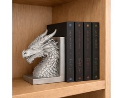 Zilveren Draak Boekensteun – Unieke 3D Print – Fantasy Bookend – Eyecatcher Boekenkast – 17 cm