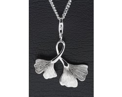 Zilveren Ginkgo dubbel blad hanger én bedel
