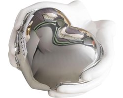 Zilveren Hart Keramische Sculptuur - Moderne Abstracte Kunst Beeld voor Woonkamer, Slaapkamer of Kantoor - Perfect Cadeau voor Valentijnsdag, Verjaardagen en Meer