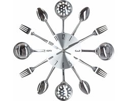 Zilveren Keukenklok Cutlery 38cm - Uniek en Modern Design