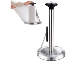 Zilveren keukenrolhouder vrijstaand, toren keukenrolhouder, papieren handdoekhouder voor aanrecht en eettafel, stabiele keukenhanddoekhouders voor standaard en grote rollen