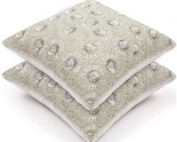 Zilveren Kussensloop - Decoratieve Sierkussenhoes - Woonkamer Decoratie - Handgeweven Kralenontwerp - 30x30 cm - Zilver